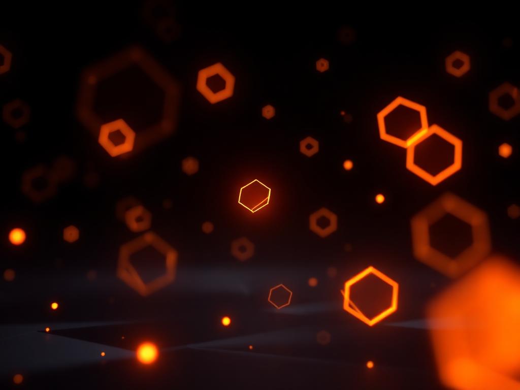 Formas geométricas laranja flutuando, representando um agente conversacional